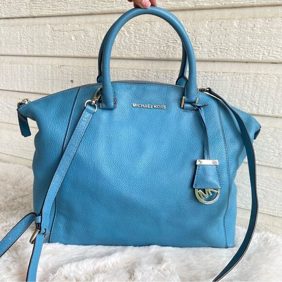Michael Kors Handbags - MICHAEL KORS Baby Blue Selma Satchel Tote Riley Raven Tote Shoulder Bag